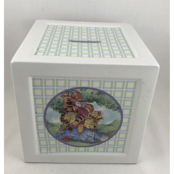 Disney Classic Winnie The Pooh & Piglet, Ceramic Coin Piggy Bank Square Cube 5"